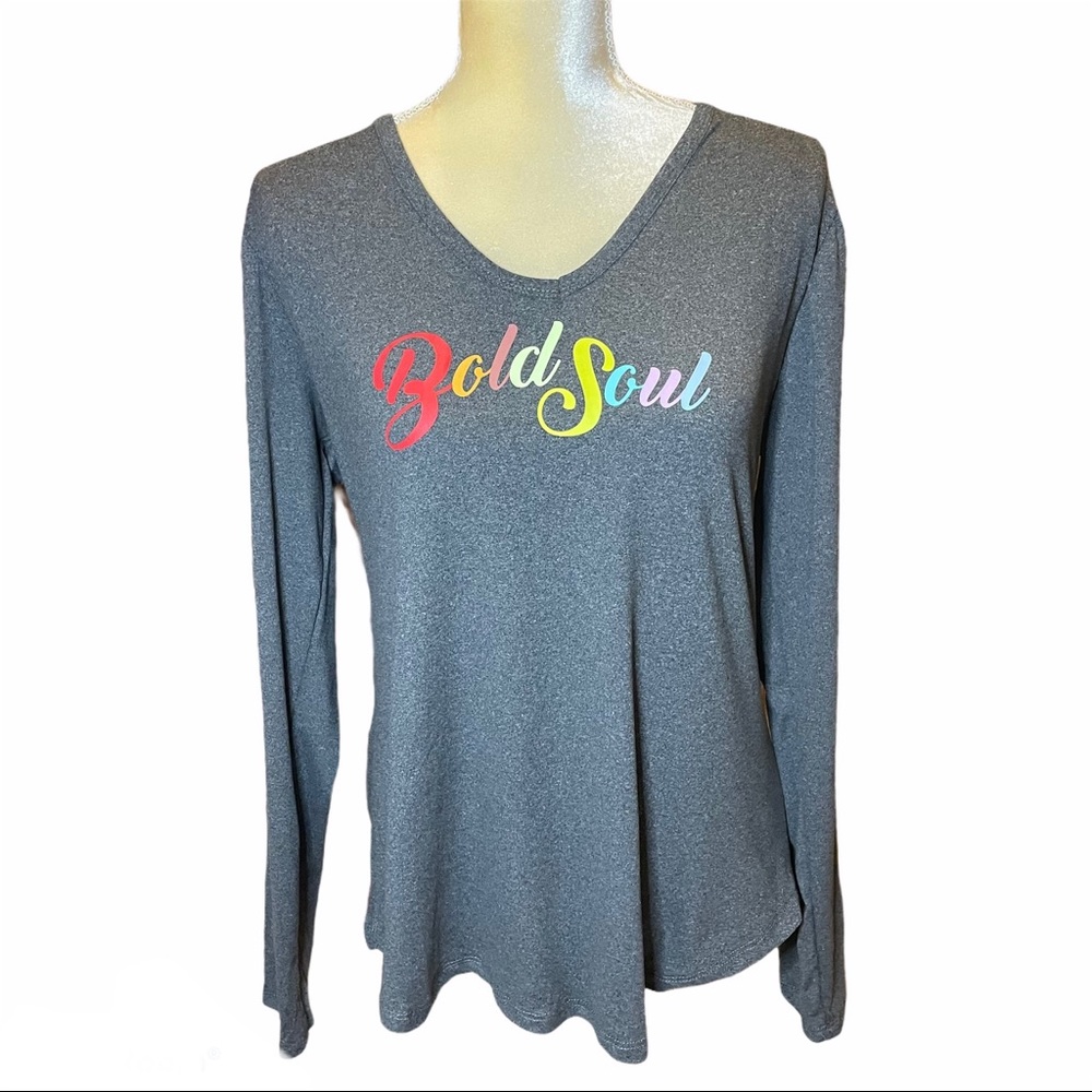 Gray Long Sleeve Soft Shirt Bold Soul In Rainbow